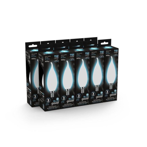 Лампа светодиодная филаментная Black Filament 9Вт свеча на ветру матовая 4100К нейтр. бел. E14 610лм