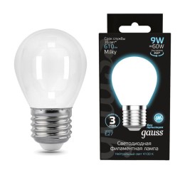 Лампа светодиодная филаментная Black Filament 9Вт P45 шар матовая 4100К нейтр. бел. E27 610лм GAUSS