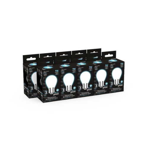 Лампа светодиодная филаментная Black Filament 9Вт P45 шар матовая 4100К нейтр. бел. E27 610лм GAUSS