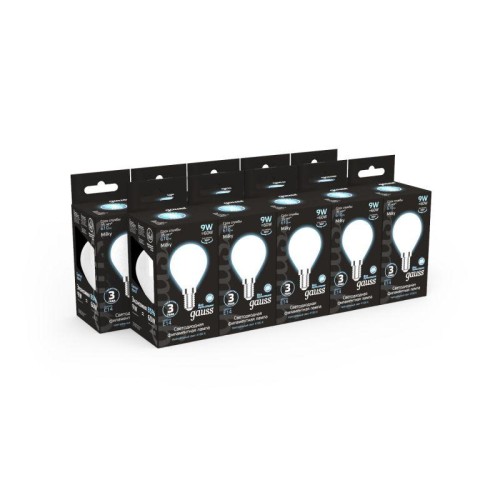 Лампа светодиодная филаментная Black Filament 9Вт P45 шар матовая 4100К нейтр. бел. E14 610лм GAUSS