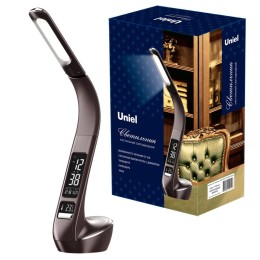 Светильник настольный TLD-566 Brown/LED/300Lm/4500K/Dimmer с часами календарем термометром 6Вт сенсо
