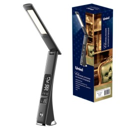 Светильник настольный TLD-567 Black/LED/300Lm/4500K/Dimmer с часами календарем термометром 6Вт сенсо