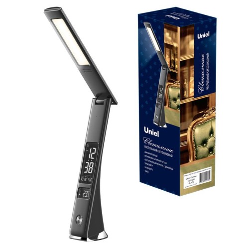 Светильник настольный TLD-567 Black/LED/300Lm/4500K/Dimmer с часами календарем термометром 6Вт сенсо