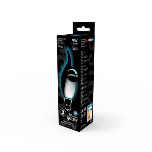 Лампа светодиодная филаментная Black Filament 9Вт свеча на ветру матовая 4100К нейтр. бел. E14 610лм