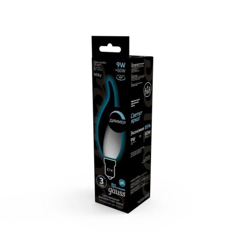 Лампа светодиодная филаментная Black Filament 9Вт свеча на ветру матовая 4100К нейтр. бел. E14 610лм