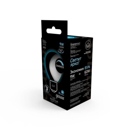 Лампа светодиодная филаментная Black Filament 9Вт P45 шар матовая 4100К нейтр. бел. E27 610лм диммир