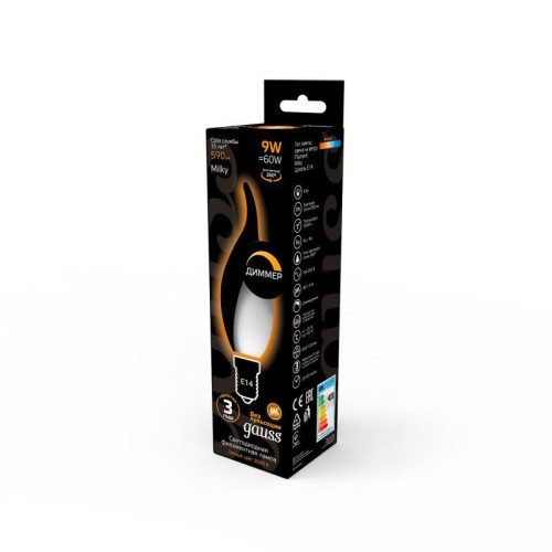 Лампа светодиодная филаментная Black Filament 9Вт свеча на ветру матовая 3000К тепл. бел. E14 590лм