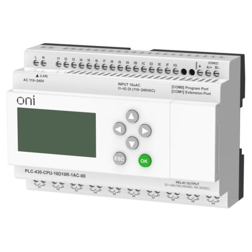 Модуль ЦПУ ПЛК 430 16 DI 10 RO 220В AC с Ethernet портом с экраном ONI PLC-430-CPU-16D10R-1AC-00