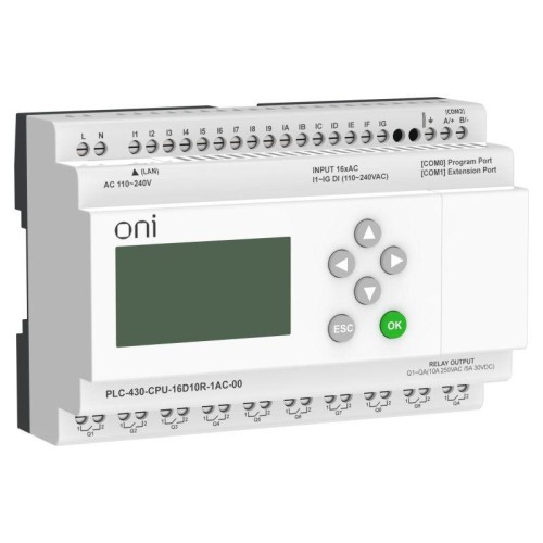 Модуль ЦПУ ПЛК 430 16 DI 10 RO 220В AC с Ethernet портом с экраном ONI PLC-430-CPU-16D10R-1AC-00
