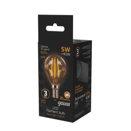 Лампа светодиодная филаментная Filament 5Вт шар 2700К тепл. бел. E14 400лм golden GAUSS 105801005
