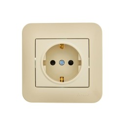 Розетка 1-м СП ASTI 16А IP20 с заземл. защ. шторки термопласт в сборе крем. LEZARD 7081-0303-124B