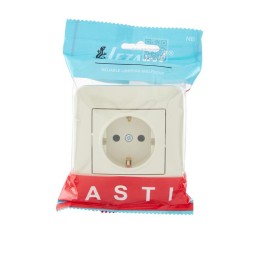 Розетка 1-м СП ASTI 16А IP20 с заземл. защ. шторки термопласт в сборе крем. LEZARD 7081-0303-124B