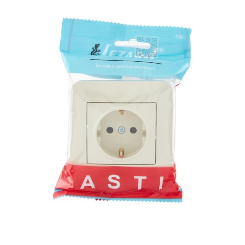 Розетка 1-м СП ASTI 16А IP20 с заземл. защ. шторки термопласт в сборе крем. LEZARD 7081-0303-124B