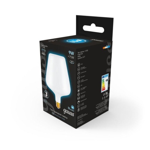 Лампа светодиодная филаментная Black Filament 9Вт V160 матовая 4100К нейтр. бел. E27 890лм GAUSS 101