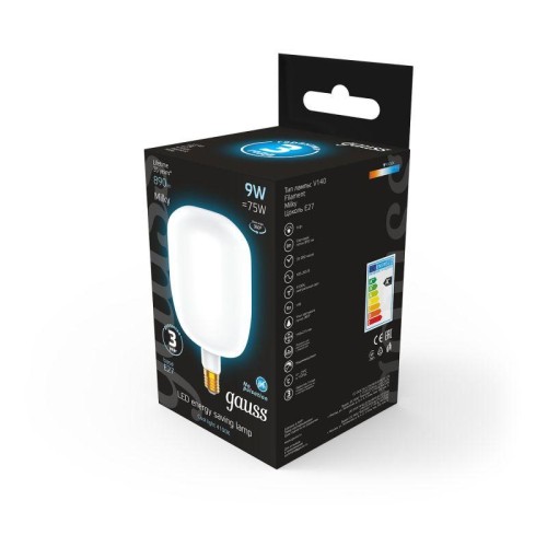 Лампа светодиодная филаментная Black Filament 9Вт V140 матовая 4100К нейтр. бел. E27 890лм GAUSS 101