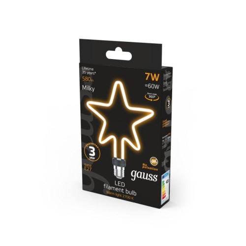 Лампа светодиодная филаментная Black Filament 7Вт Star матовая 2700К тепл. бел. E27 580лм GAUSS 1006