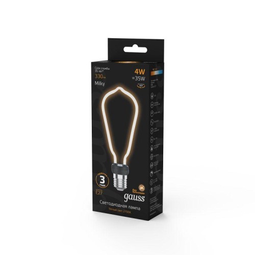 Лампа светодиодная филаментная Black Filament 4Вт ST64 матовая 2700К тепл. бел. E27 330лм GAUSS 1005