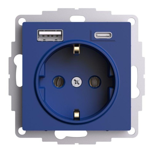 Розетка AtlasDesign 16А с 2-мя заряд. устройствами USB тип A+C 5В/2.4А/3.0А 2х5В/1.5А механизм аквам