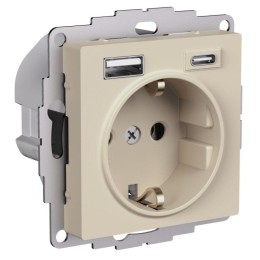 Розетка AtlasDesign 16А с 2-мя заряд. устройствами USB тип A+C 5В/2.4А/3.0А 2х5В/1.5А механизм песоч