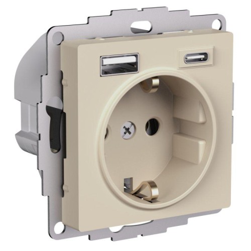 Розетка AtlasDesign 16А с 2-мя заряд. устройствами USB тип A+C 5В/2.4А/3.0А 2х5В/1.5А механизм песоч