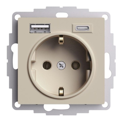 Розетка AtlasDesign 16А с 2-мя заряд. устройствами USB тип A+C 5В/2.4А/3.0А 2х5В/1.5А механизм песоч