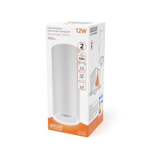 Светильник светодиодный 12Вт 3000К 79х200мм накладной бел./бел. GAUSS HD031