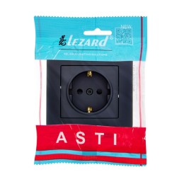 Розетка 1-м СП ASTI 16А IP20 с заземл. защ. шторки термопласт в сборе черн. бархат. LEZARD 7081-4242