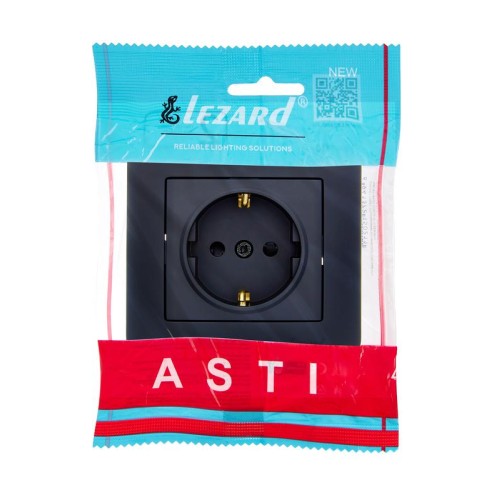 Розетка 1-м СП ASTI 16А IP20 с заземл. защ. шторки термопласт в сборе черн. бархат. LEZARD 7081-4242