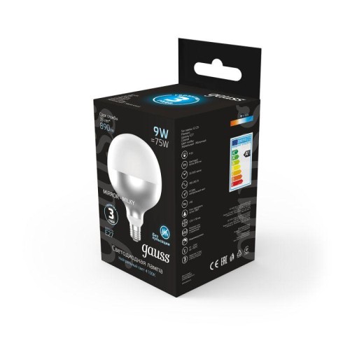 Лампа светодиодная филаментная Black Filament 9Вт G125 шар матовая 4100К нейтр. бел. E27 890лм GAUSS