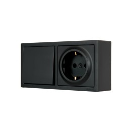 Блок выключатель 1-клав. и розетка 1-местн с заземл. LETO черн. бархат горизонталь LEZARD 752-4200-1