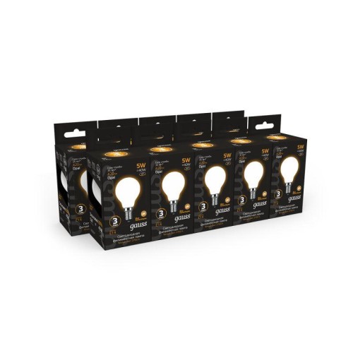 Лампа светодиодная филаментная Black Filament 5Вт P45 шар матовая 2700К тепл. бел. E14 420лм GAUSS 1