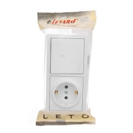 Блок выключатель 1-клав. проходной и розетка 1-местн с заземл. LETO бел. горизонталь LEZARD 752-0200