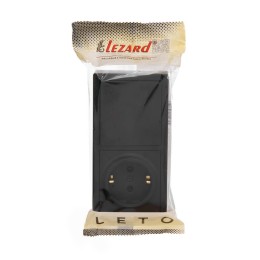 Блок выключатель 1-клав. с инд. и розетка 1-местн с заземл. LETO черн. бархат горизонталь LEZARD 752