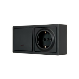 Блок выключатель 1-клав. с инд. и розетка 1-местн с заземл. LETO черн. бархат горизонталь LEZARD 752