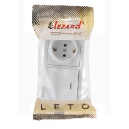 Блок выключатель 1-клав. с инд. и розетка 1-местн с заземл. LETO бел. горизонталь LEZARD 752-0200-17