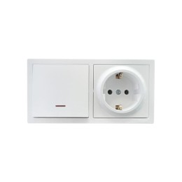 Блок выключатель 1-клав. с инд. и розетка 1-местн с заземл. LETO бел. горизонталь LEZARD 752-0200-17