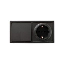 Блок выключатель 2-клав. и розетка 1-местн с заземл. LETO черн. бархат горизонталь LEZARD 752-4200-1