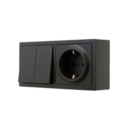 Блок выключатель 2-клав. и розетка 1-местн с заземл. LETO черн. бархат горизонталь LEZARD 752-4200-1