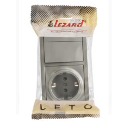 Блок Выключатель 2-клав. и розетка 1-местн с заземл. LETO платина горизонталь LEZARD 752-3500-170BKP