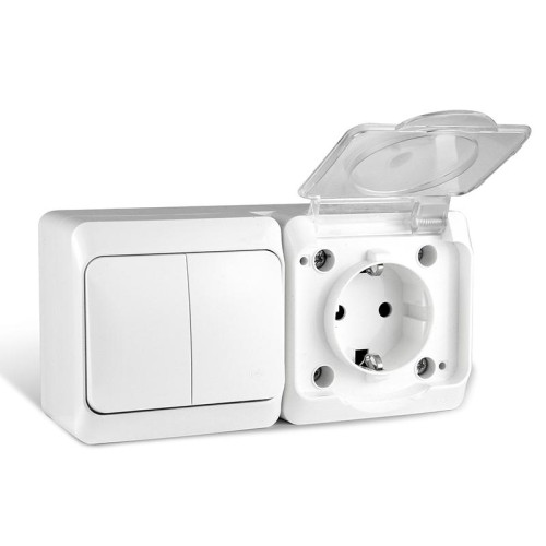 Блок ОП Nix (розетка 16А 250В с заземл. 2-кл. выкл. 10А) IP54 бел. TOKOV ELECTRIC TKE-NX-V2RZ-C01T-I