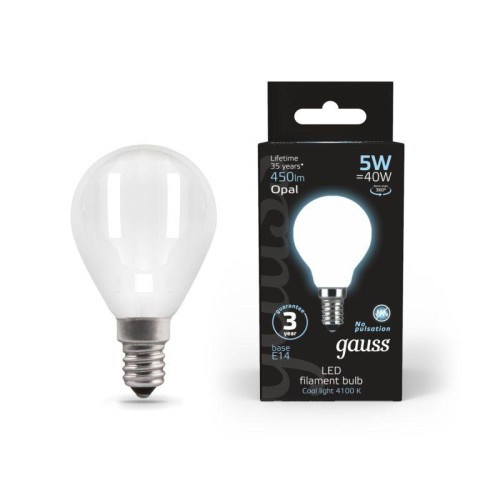 Лампа светодиодная филаментная Black Filament 5Вт P45 шар матовая 4100К нейтр. бел. E14 450лм GAUSS