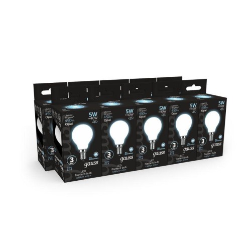 Лампа светодиодная филаментная Black Filament 5Вт P45 шар матовая 4100К нейтр. бел. E14 450лм GAUSS