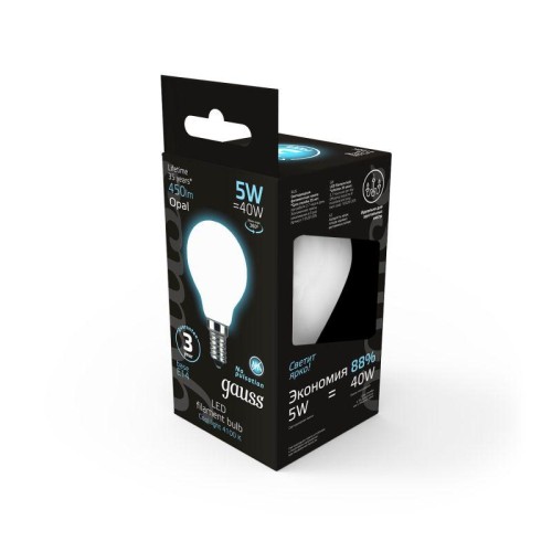 Лампа светодиодная филаментная Black Filament 5Вт P45 шар матовая 4100К нейтр. бел. E14 450лм GAUSS