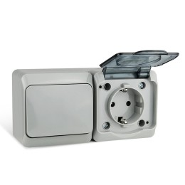 Блок ОП Nix (розетка 16А 250В с заземл. + 1-кл. выкл. 10А) IP54 сер. TOKOV ELECTRIC TKE-NX-V1RZ-C06T