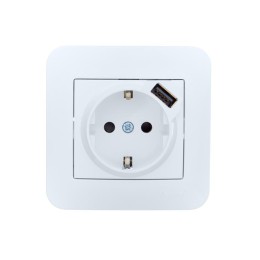 Розетка 1-м СП ASTI 16А IP20 с заземл. с заряд. устройством USB в сборе бел. LEZARD 7081-0202-181