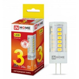 Лампа светодиодная LED-JC-VC 3Вт капсульная прозрачная 3000К тепл. бел. G4 260лм 12В IN HOME 4690612