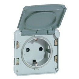 Розетка 1-м СП Plexo 16А IP55 2P+E с заземл. с крышкой немецк. стандарт безвинтов. клеммы механизм с