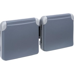 Розетка 2-м СП Plexo 16А IP55 горизонт. 2х2P+E с заземл. с крышкой немецк. стандарт механизм сер. Le