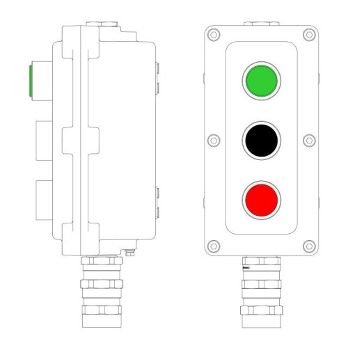 Пост управления взрывонепроницаемый из алюм. LCSD-03-B-MC-L1G(220)x1-P1B(11)x1-P1R(11)x1-PCMB-KA3MHK