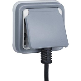 Розетка 1-м СП Plexo 16А IP55 250В 2P+E с заземл. с крышкой немецк. стандарт винт. клеммы сер. Leg 0